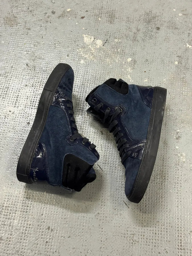 2000s Yves Saint Laurent Navy Suede Leather High Sneakers ixoIuzB 6
