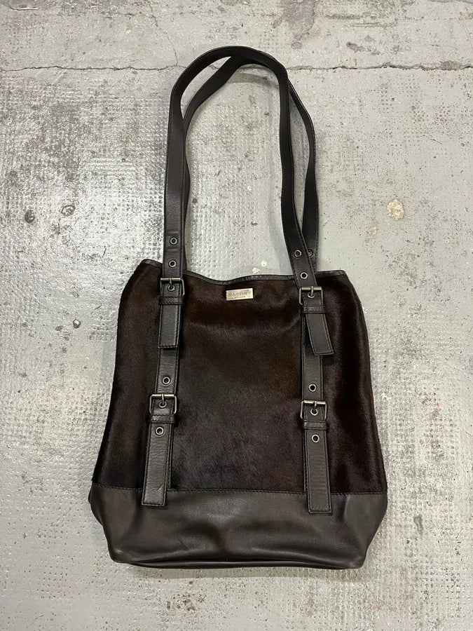2000s Yves Saint Laurent Pony Hair Black & Brown Shoulder Bag WYBZkgl 0