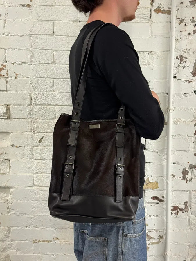 2000s Yves Saint Laurent Pony Hair Black & Brown Shoulder Bag WYBZkgl 1