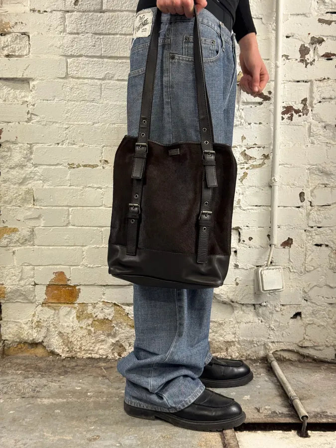 2000s Yves Saint Laurent Pony Hair Black & Brown Shoulder Bag WYBZkgl 2