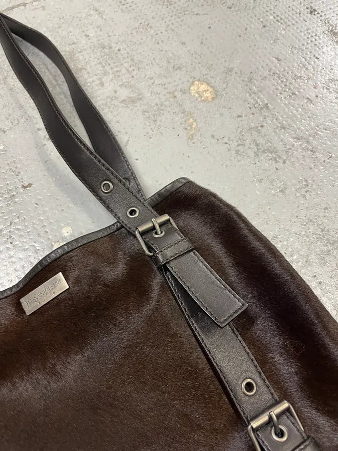 2000s Yves Saint Laurent Pony Hair Black & Brown Shoulder Bag WYBZkgl 3