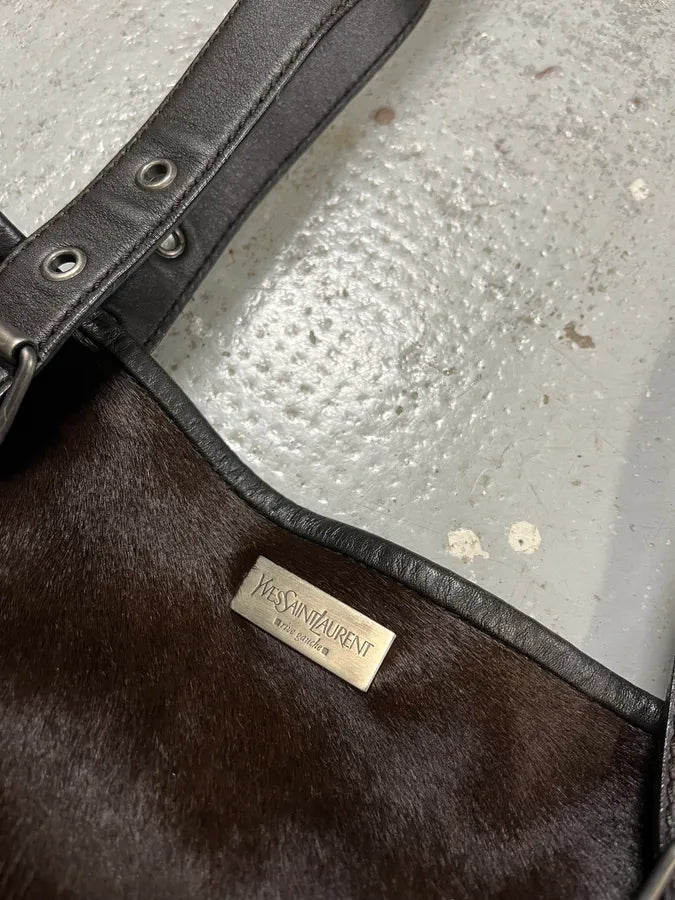 2000s Yves Saint Laurent Pony Hair Black & Brown Shoulder Bag WYBZkgl 4