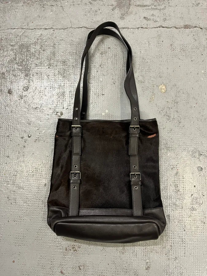 2000s Yves Saint Laurent Pony Hair Black & Brown Shoulder Bag WYBZkgl 7