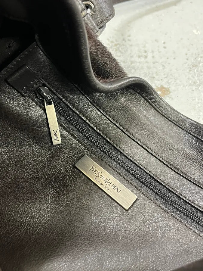 2000s Yves Saint Laurent Pony Hair Black & Brown Shoulder Bag WYBZkgl 9