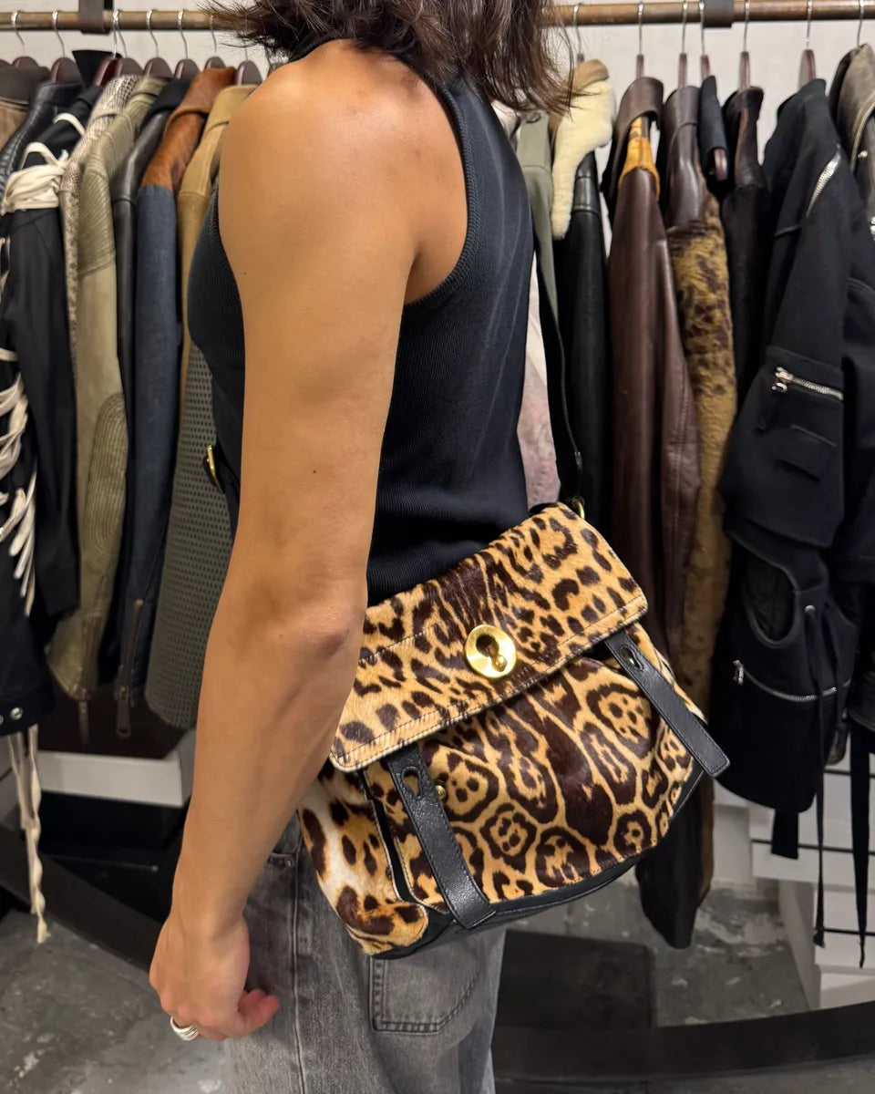 2000s Yves Saint Laurent Pony Hair Leopard Leather Shoulder Bag VwTEGZu 1