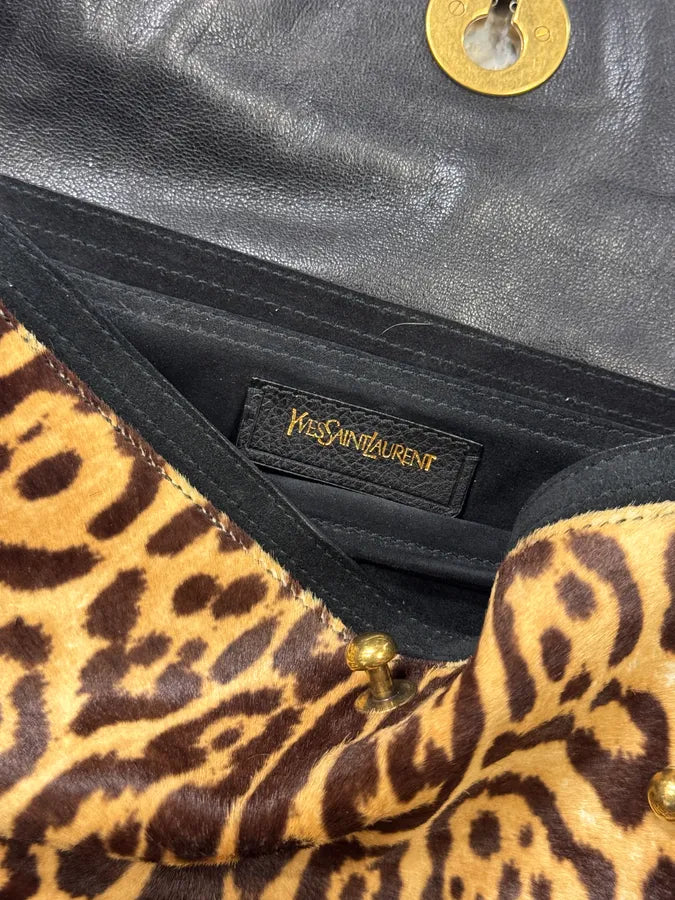 2000s Yves Saint Laurent Pony Hair Leopard Leather Shoulder Bag VwTEGZu 8
