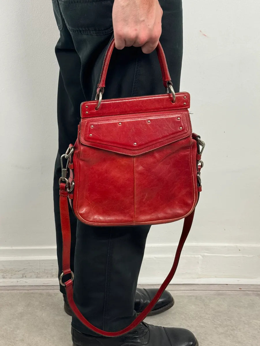 AW2002 Yves Saint Laurent Red Leather Shoulder Bag zsJRQtW 3