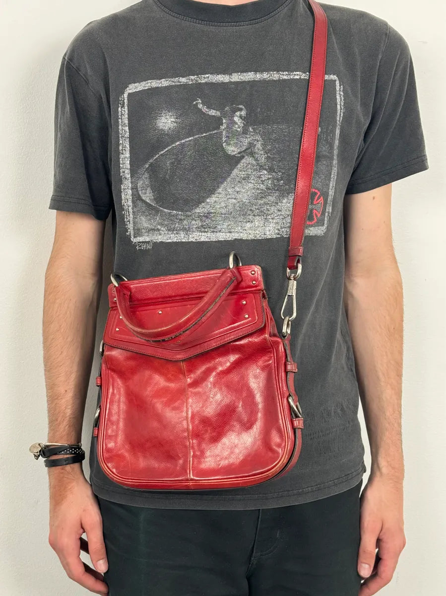 AW2002 Yves Saint Laurent Red Leather Shoulder Bag zsJRQtW 2