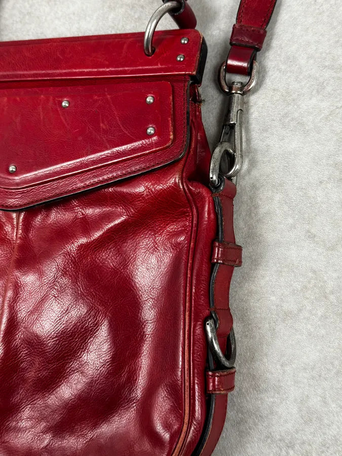 AW2002 Yves Saint Laurent Red Leather Shoulder Bag zsJRQtW 7