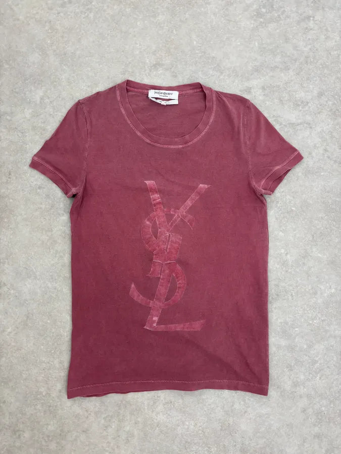 2000s Yves Saint Laurent Faded Red Propaganda T-Shirt vPzVxOX 0