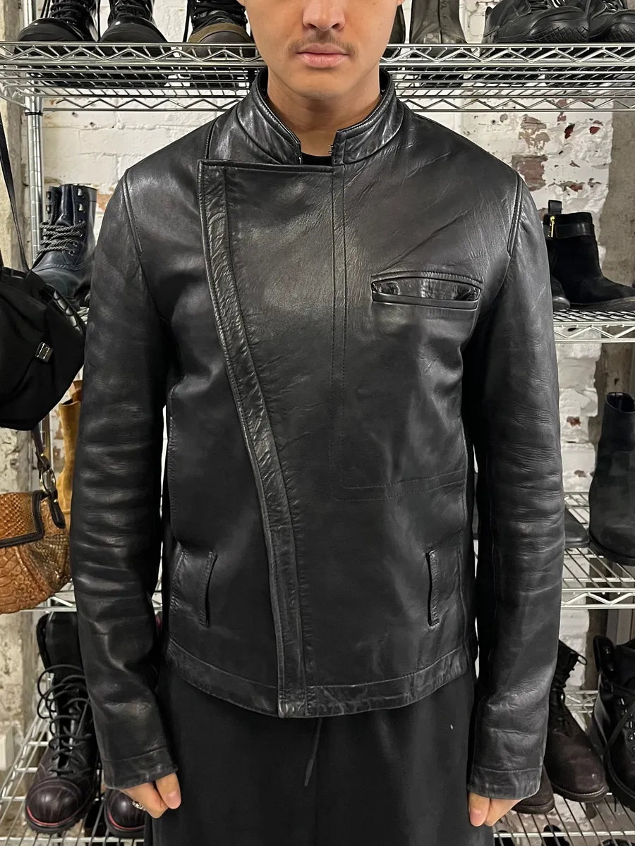 2000s Yves Saint Laurent Rive Gauche Asymmetrical Black Leather Jacket LOWiHOF 1