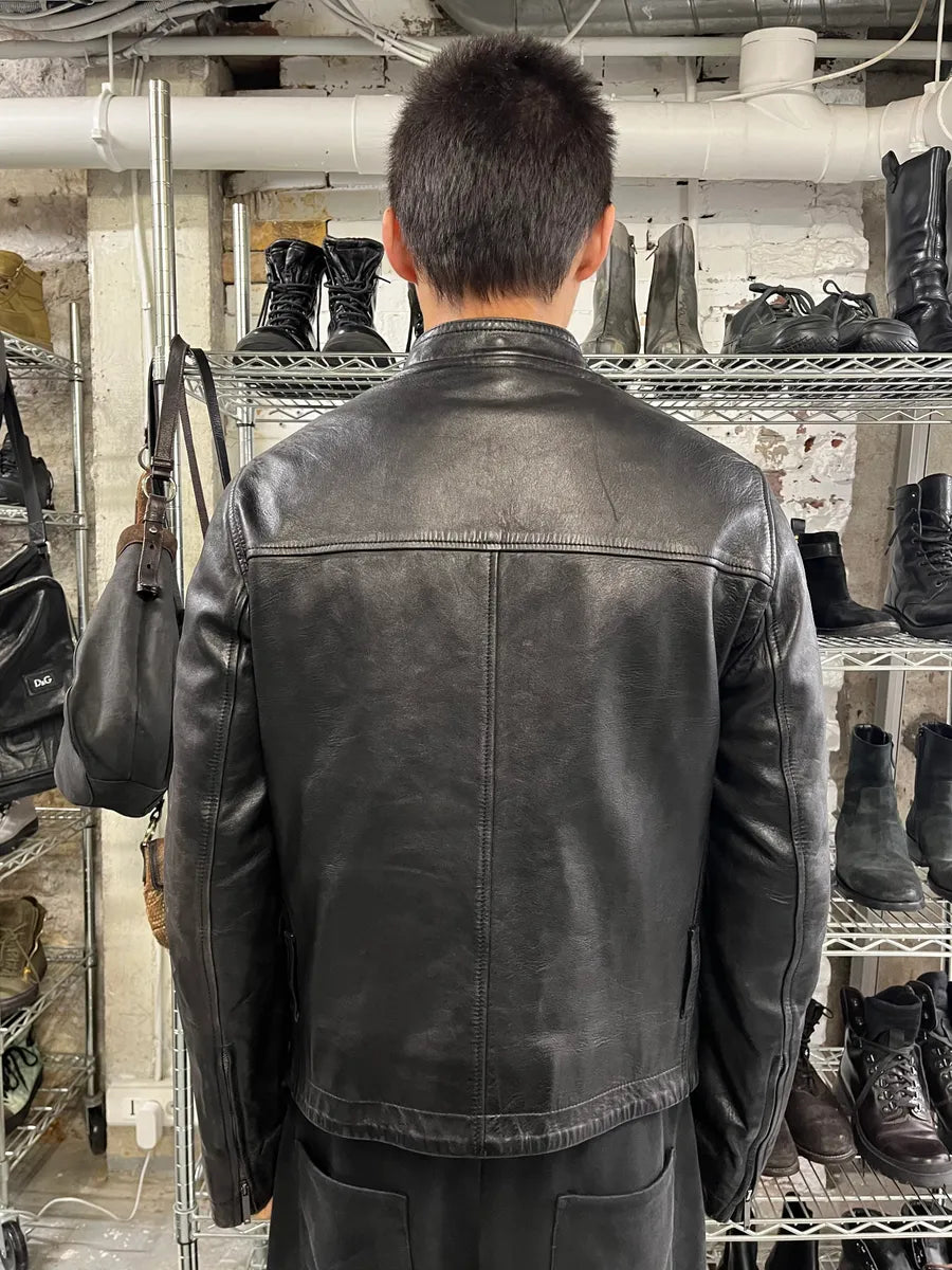 2000s Yves Saint Laurent Rive Gauche Asymmetrical Black Leather Jacket LOWiHOF 2