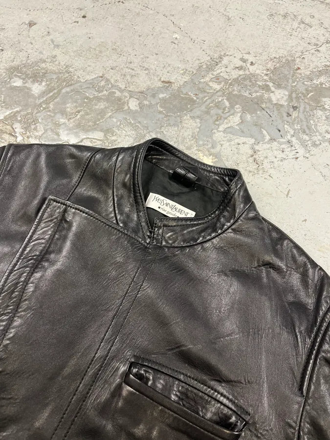 AW2001 Yves Saint Laurent Rive Gauche Asymmetrical Black Leather Jacket LOWiHOF 4