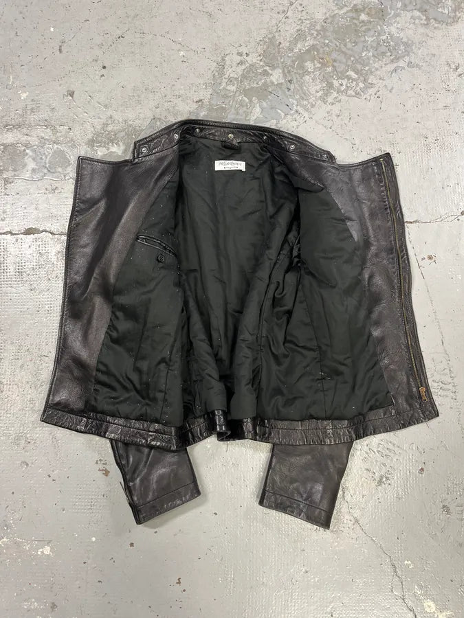 2000s Yves Saint Laurent Rive Gauche Asymmetrical Black Leather Jacket LOWiHOF 8