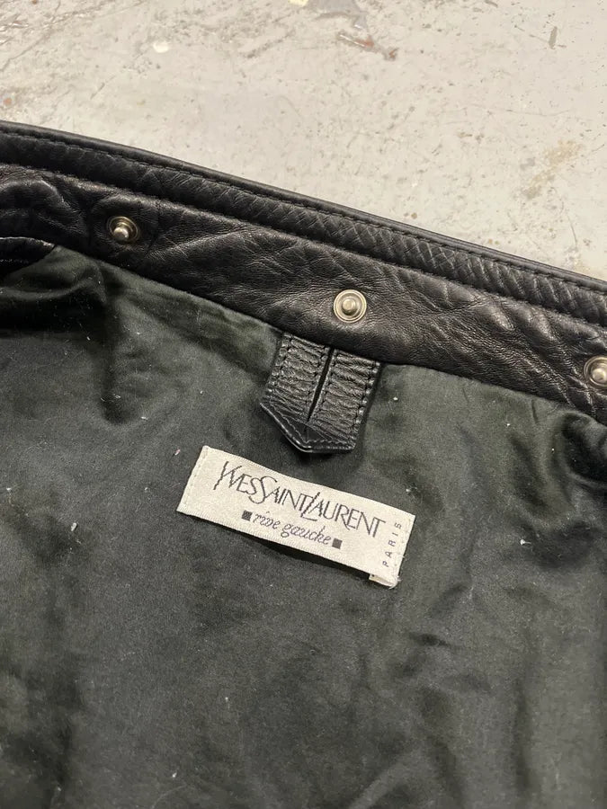 2000s Yves Saint Laurent Rive Gauche Asymmetrical Black Leather Jacket LOWiHOF 9