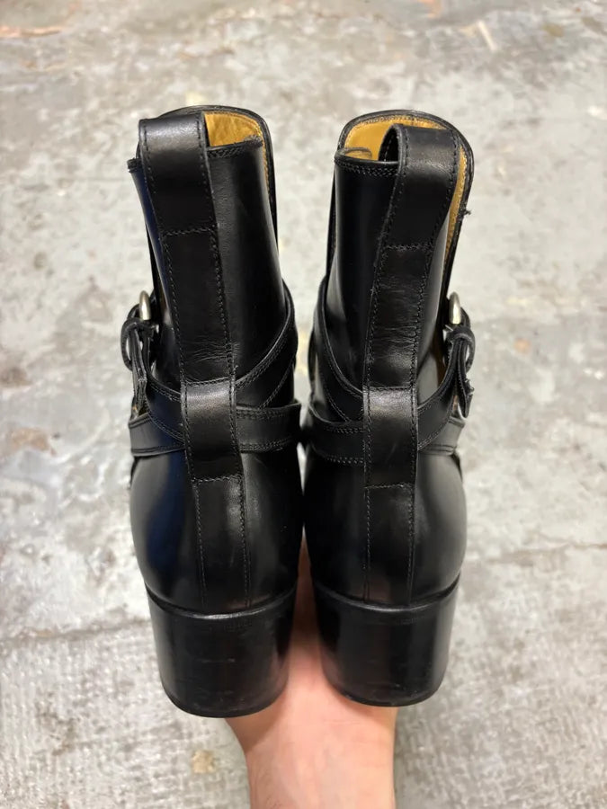 2000s Yves Saint Laurent Rive Gauche Black Leather Ankle Boots SQqrZUr 6