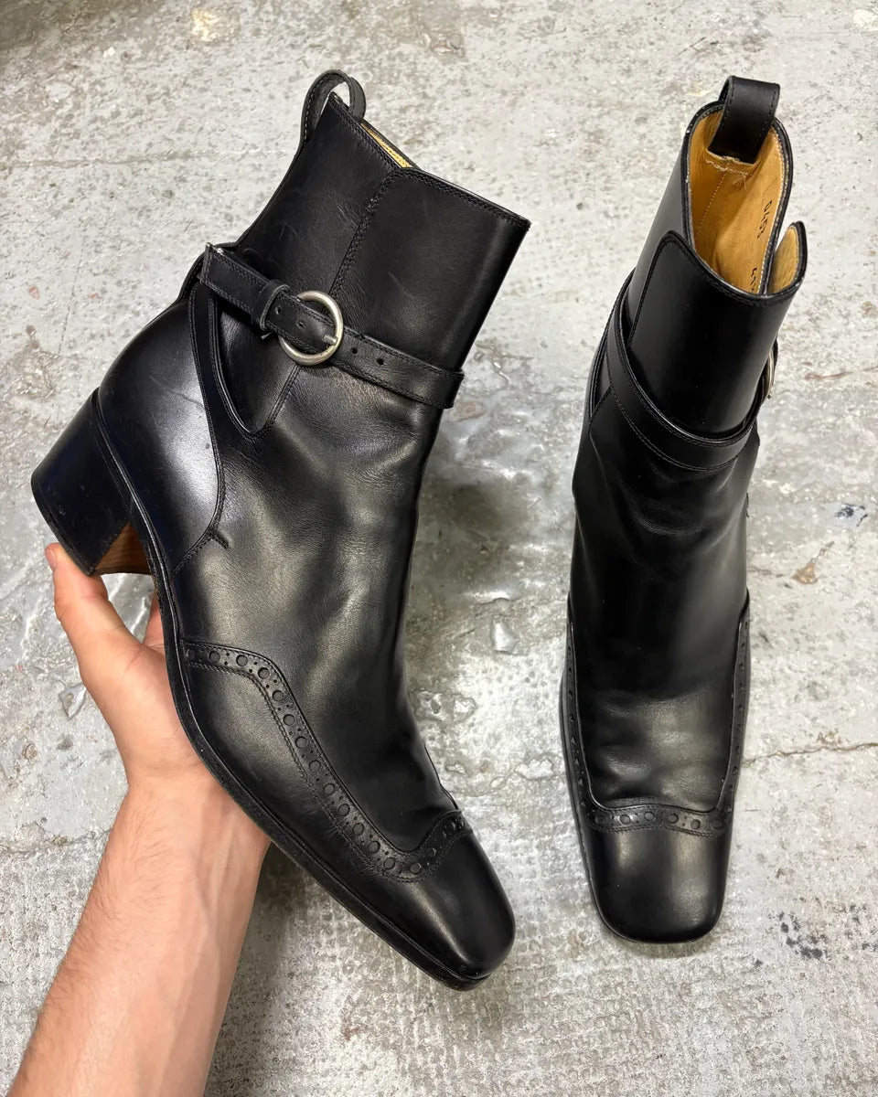 2000s Yves Saint Laurent Rive Gauche Black Leather Ankle Boots SQqrZUr 0