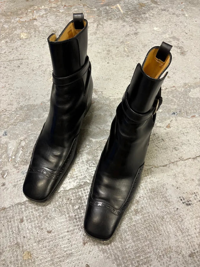 2000s Yves Saint Laurent Rive Gauche Black Leather Ankle Boots SQqrZUr 3