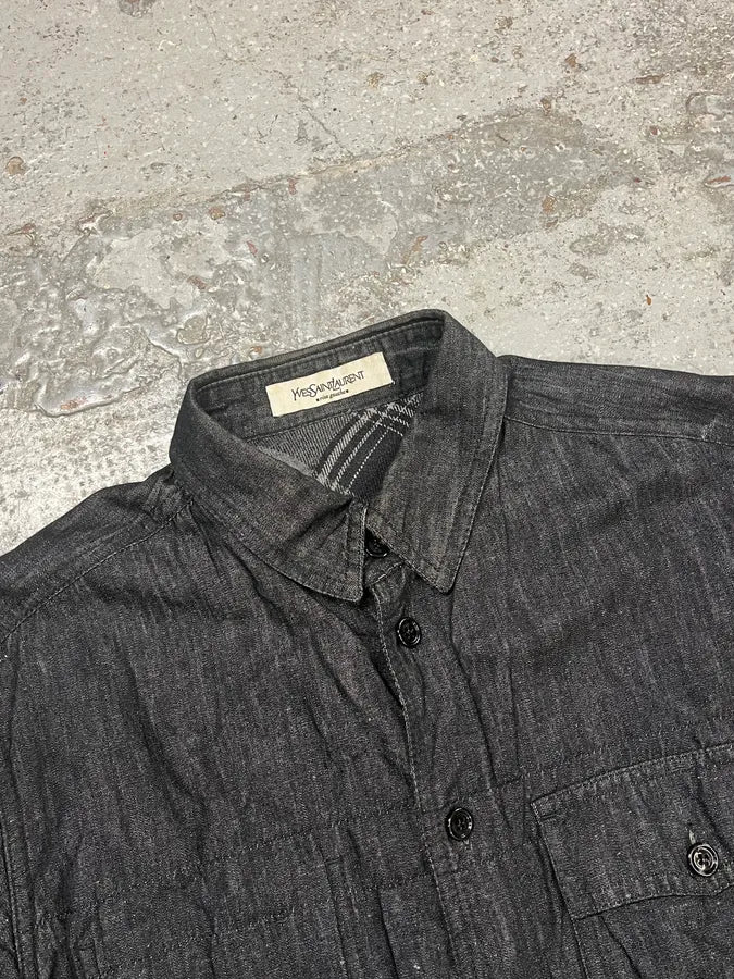 2000s Yves Saint Laurent Rive Gauche Grey Denim Shirt UGpEPdS 4