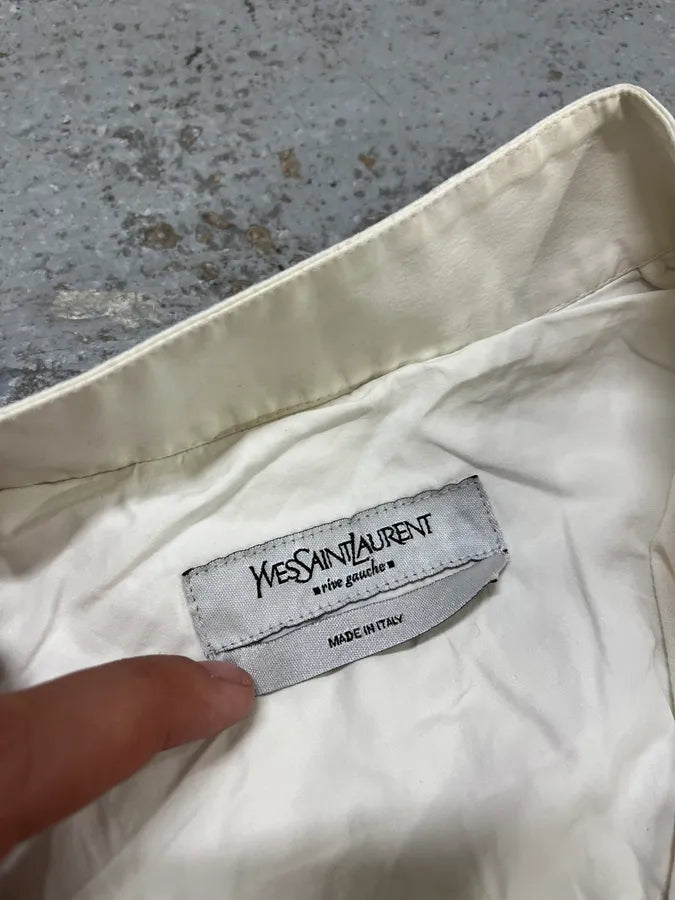 2000s Yves Saint Laurent Rive Gauche White Henley Mao Shirt NEBKMjl 7