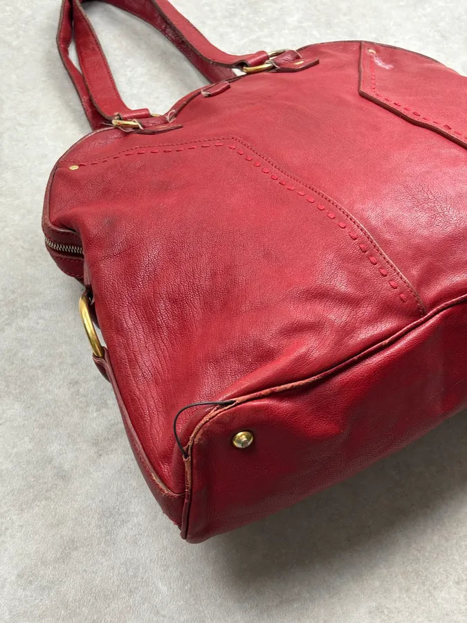 AW2009 Yves Saint Laurent Muse Red Leather Handle Bag pgIhlXC 8