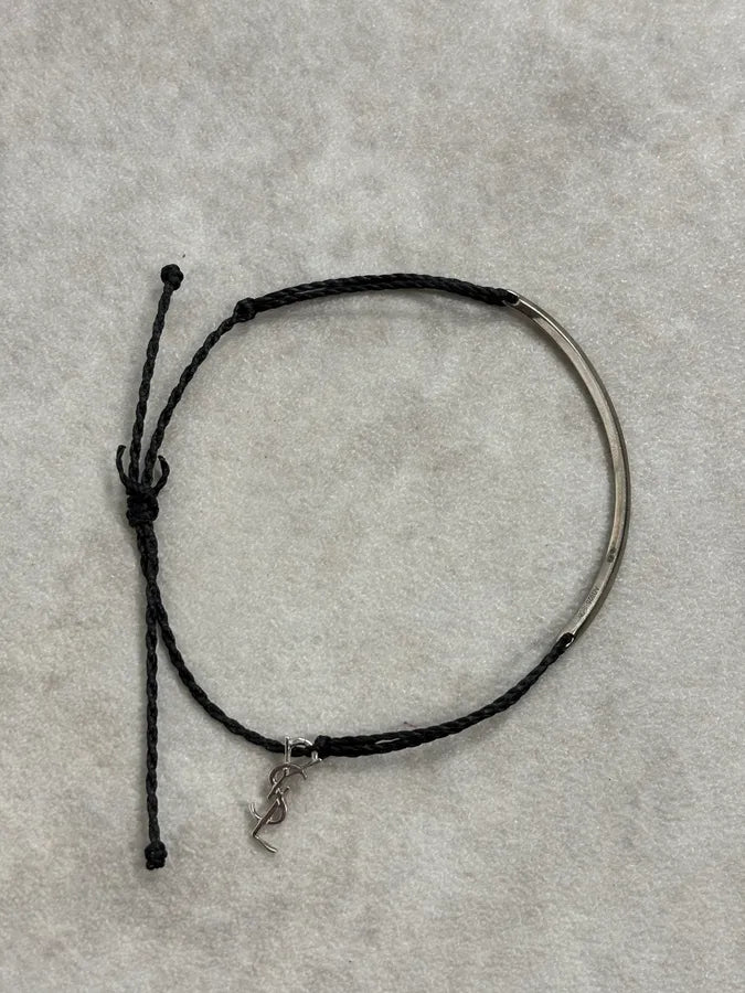 2000s Yves Saint Laurent Silver Cord Logo Charm Bracelet SHmyLBK 0
