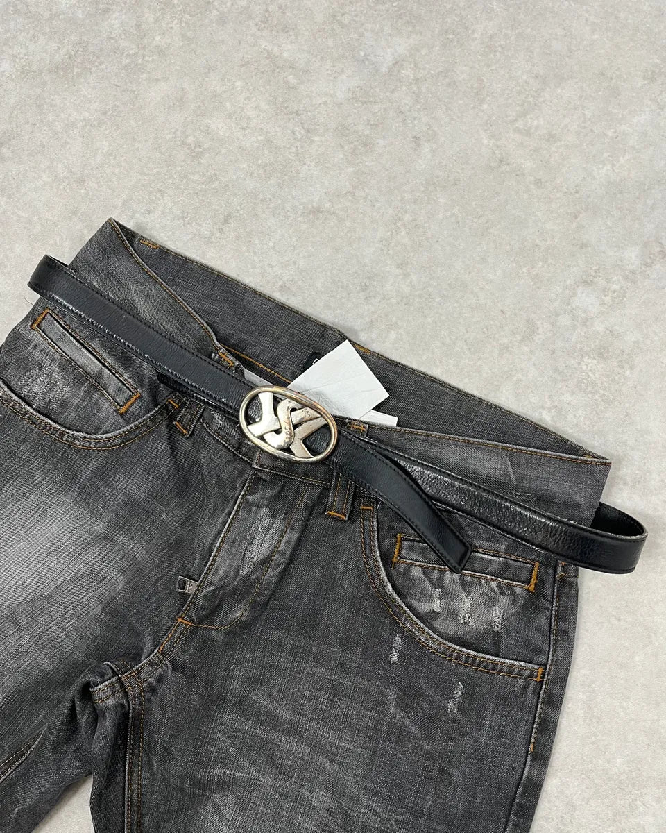 FW2003 Yves Saint Laurent Small YSL Buckle Black Leather Belt pGLQWDB 2