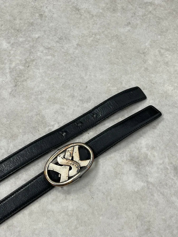 2000s Yves Saint Laurent Small YSL Buckle Black Leather Belt pGLQWDB 3