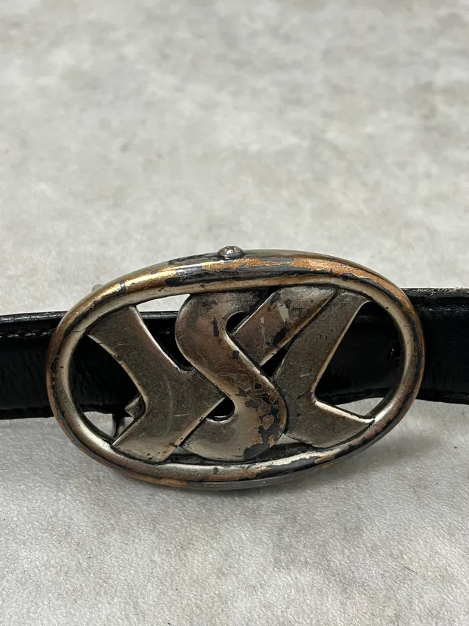 FW2003 Yves Saint Laurent Small YSL Buckle Black Leather Belt pGLQWDB 6
