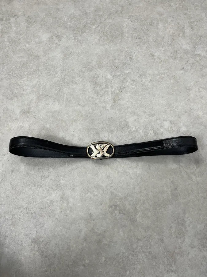 FW2003 Yves Saint Laurent Small YSL Buckle Black Leather Belt pGLQWDB 7