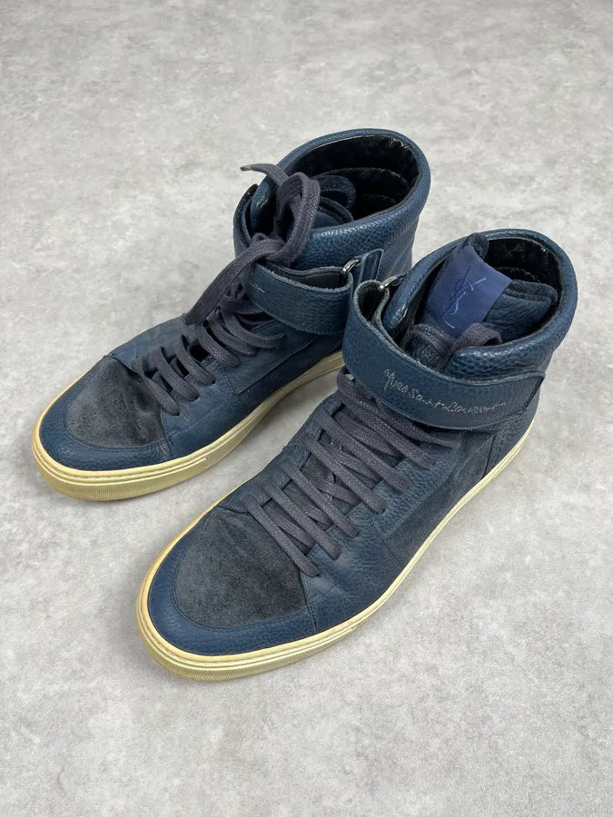 2000s Yves Saint Laurent Suede Leather Blue High Sneakers iZDNJVA 3
