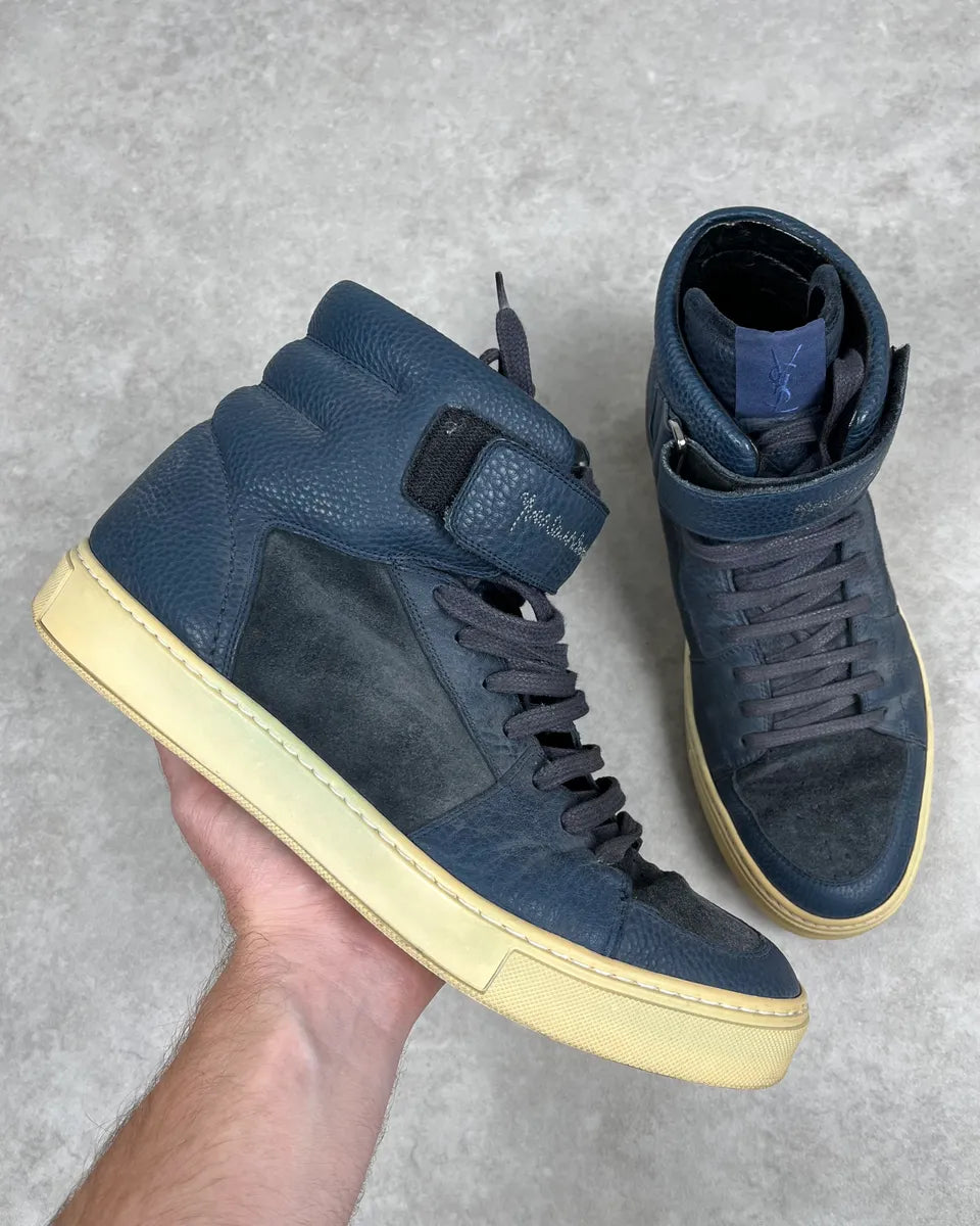 2000s Yves Saint Laurent Suede Leather Blue High Sneakers iZDNJVA 0