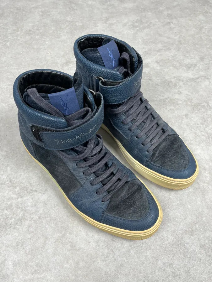 2000s Yves Saint Laurent Suede Leather Blue High Sneakers iZDNJVA 5