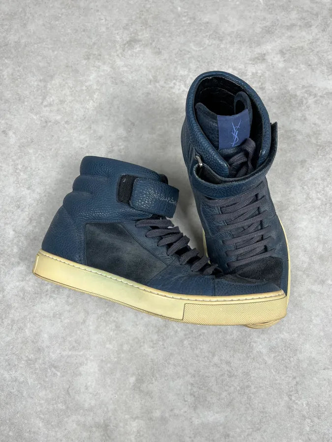 2000s Yves Saint Laurent Suede Leather Blue High Sneakers iZDNJVA 2
