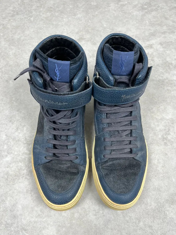 2000s Yves Saint Laurent Suede Leather Blue High Sneakers iZDNJVA 1