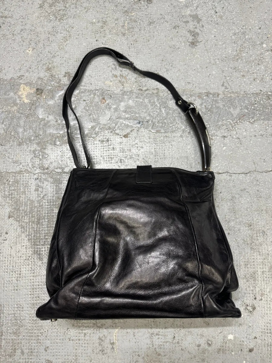 2000s Yves Saint Laurent Tom Ford Mombasa Dark Horn Handle Black Leather Shoulder Bag (OS) BIvSZDt 0