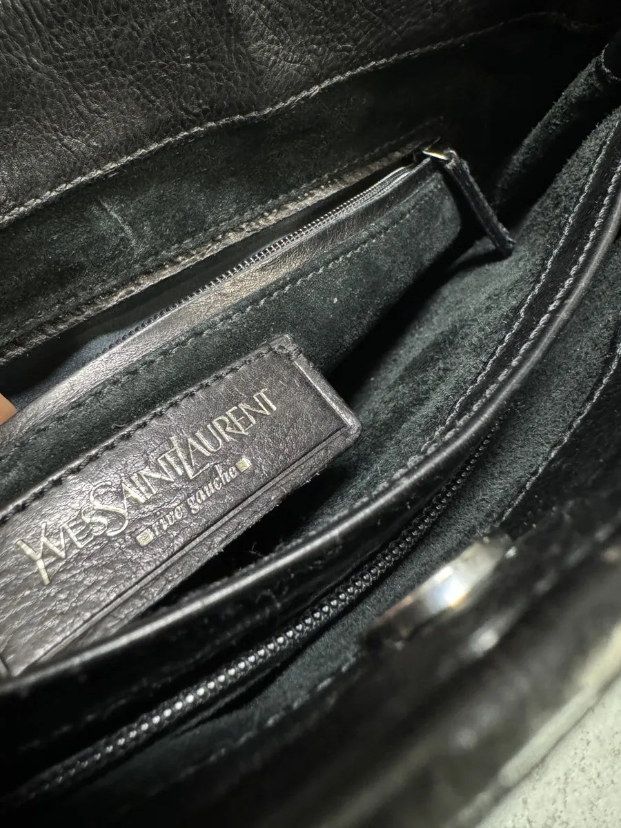 2000s Yves Saint Laurent Tom Ford Mombasa Dark Horn Handle Black Leather Shoulder Bag (OS) BIvSZDt 10