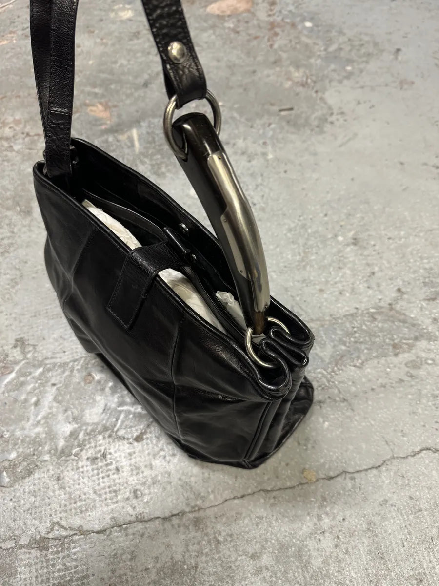 2000s Yves Saint Laurent Tom Ford Mombasa Dark Horn Handle Black Leather Shoulder Bag (OS) BIvSZDt 4