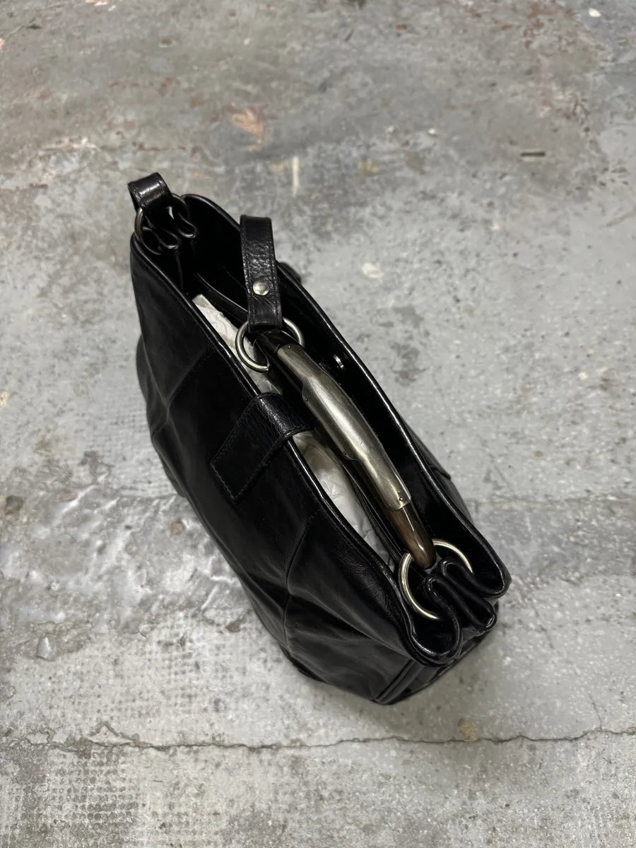 2000s Yves Saint Laurent Tom Ford Mombasa Dark Horn Handle Black Leather Shoulder Bag (OS) BIvSZDt 9