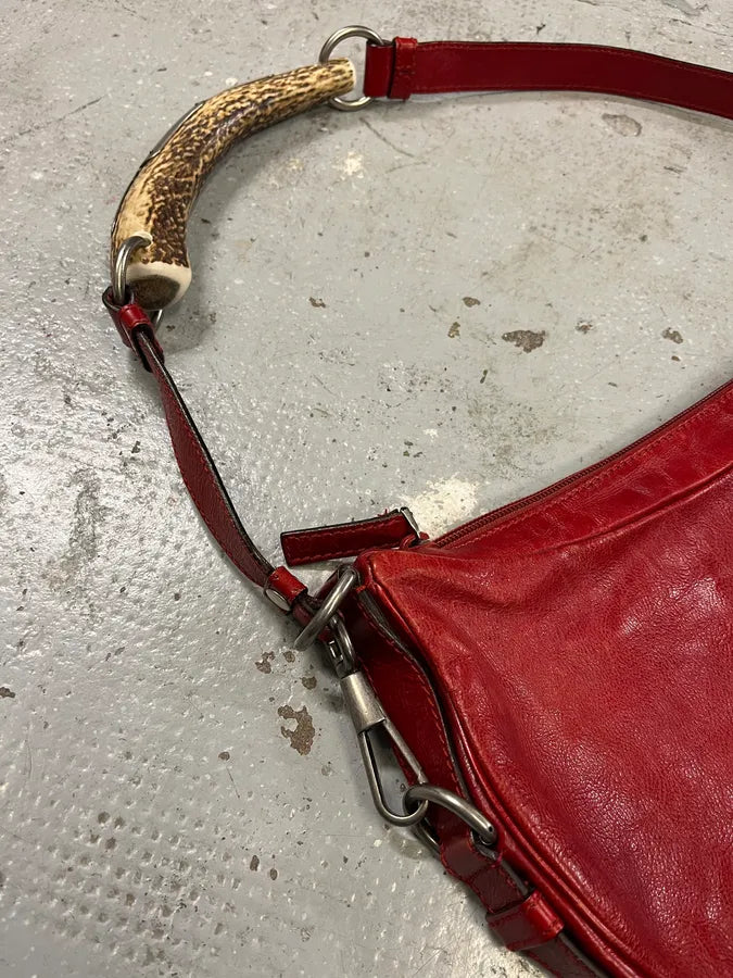 2000s Yves Saint Laurent Tom Ford Mombasa Red Leather Organic Horn Shoulder Bag OZEOlGX 4