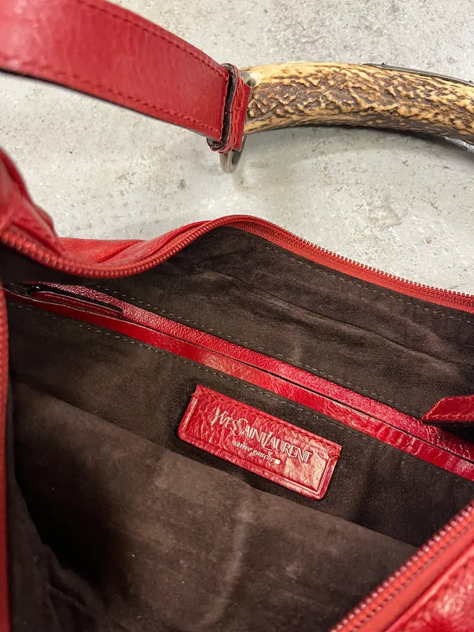 2000s Yves Saint Laurent Tom Ford Mombasa Red Leather Organic Horn Shoulder Bag OZEOlGX 9