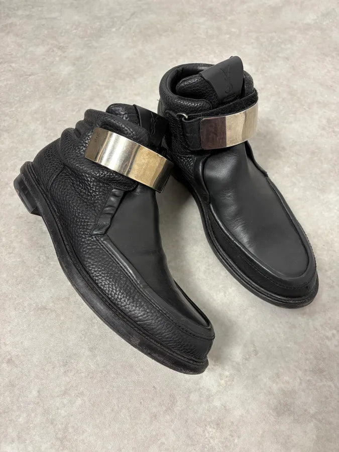2000s Yves Saint Laurent Velcro Black Leather Shoes hHCugHs 4