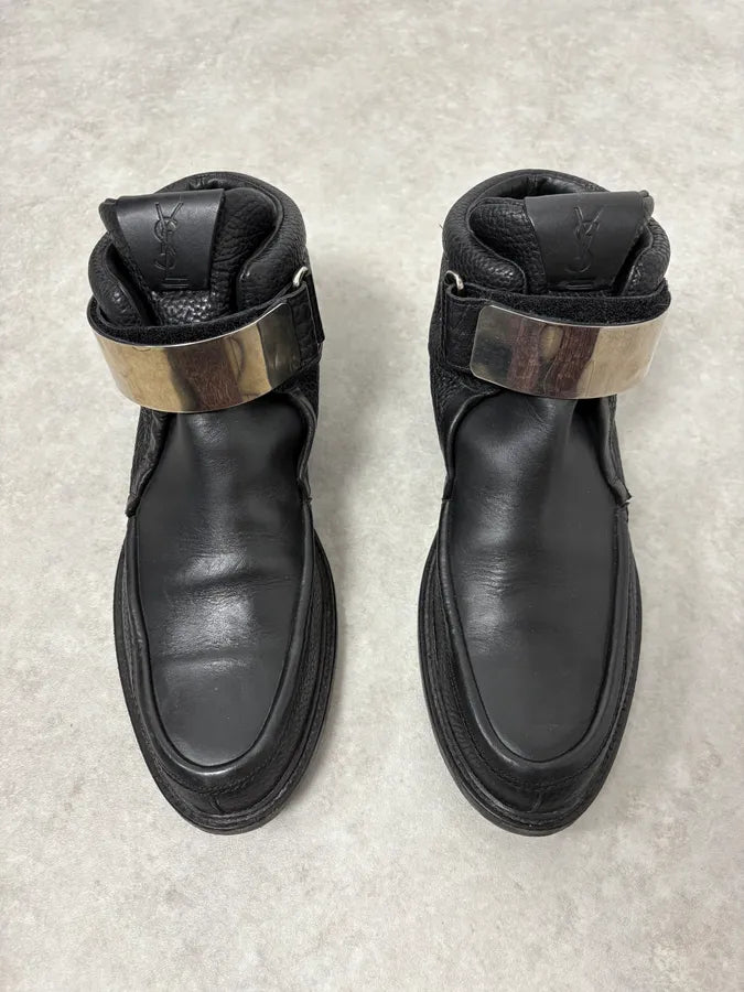2000s Yves Saint Laurent Velcro Black Leather Shoes hHCugHs 1