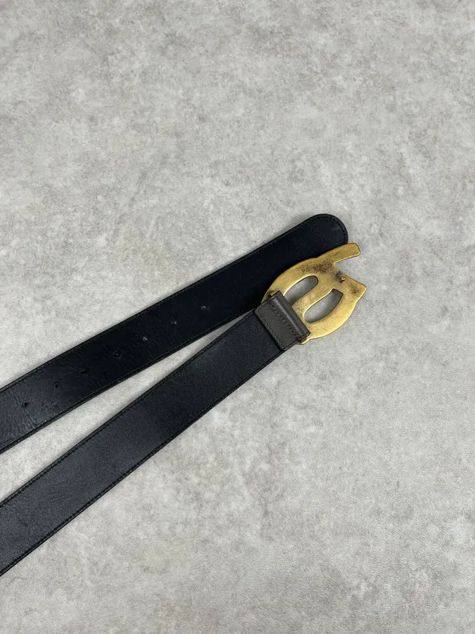 2000s Yves Saint Laurent YSL Logo Golden Buckle Grey Leather Belt wSwGsev 4