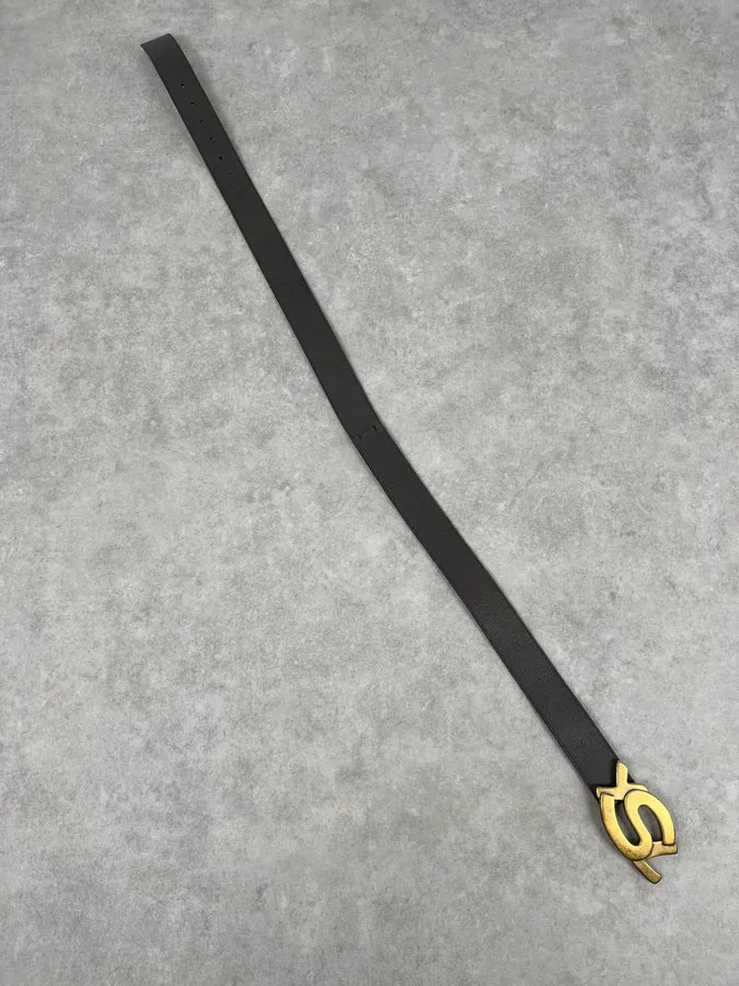 2000s Yves Saint Laurent YSL Logo Golden Buckle Grey Leather Belt wSwGsev 2