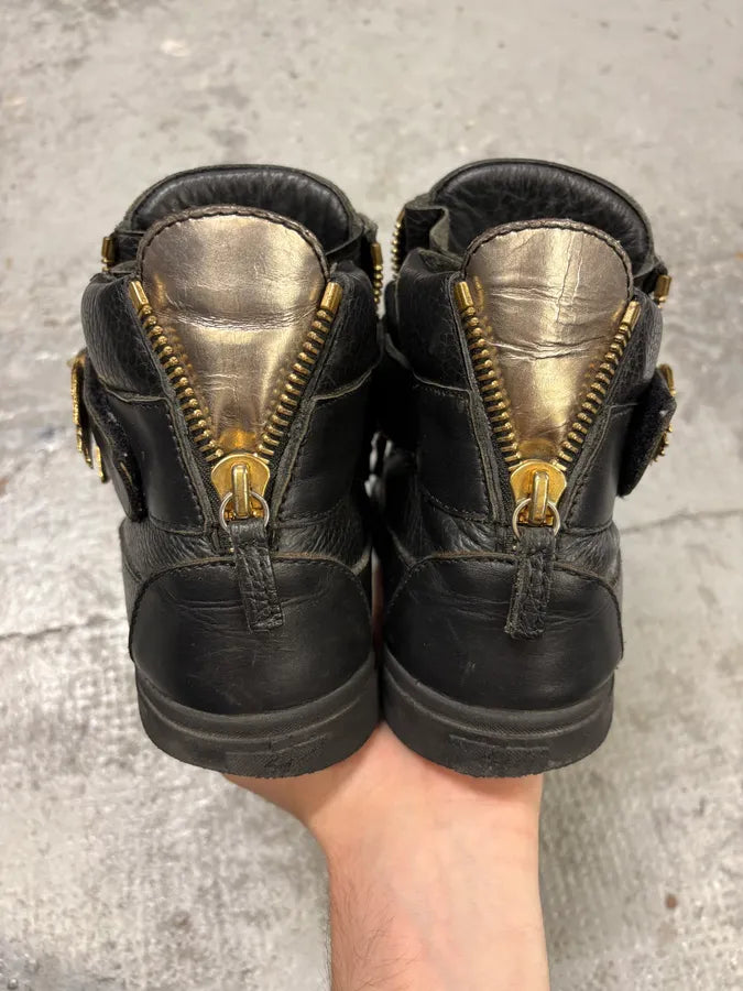 2000s Zanotti Golden Eagle Zip Black Leather High Sneakers RjOtbbT 6
