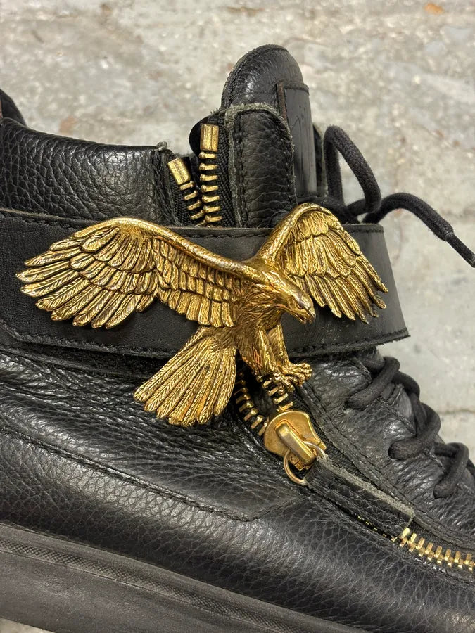 2000s Zanotti Golden Eagle Zip Black Leather High Sneakers RjOtbbT 7