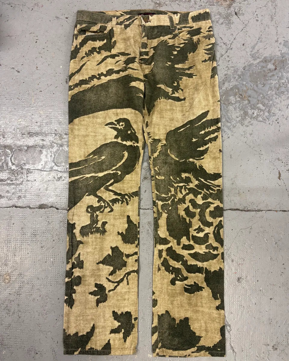 AW2001 Roberto Cavalli Beige Bird Astro Pants DRQBKPD 0