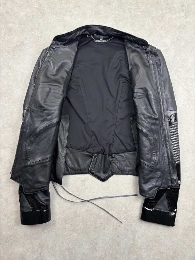 AW2003 Alexander McQueen Scanners Straps Black Leather Jacket dVXrtKt 6