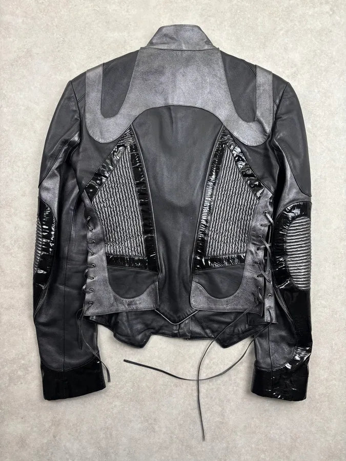 AW2003 Alexander McQueen Scanners Straps Black Leather Jacket dVXrtKt 4
